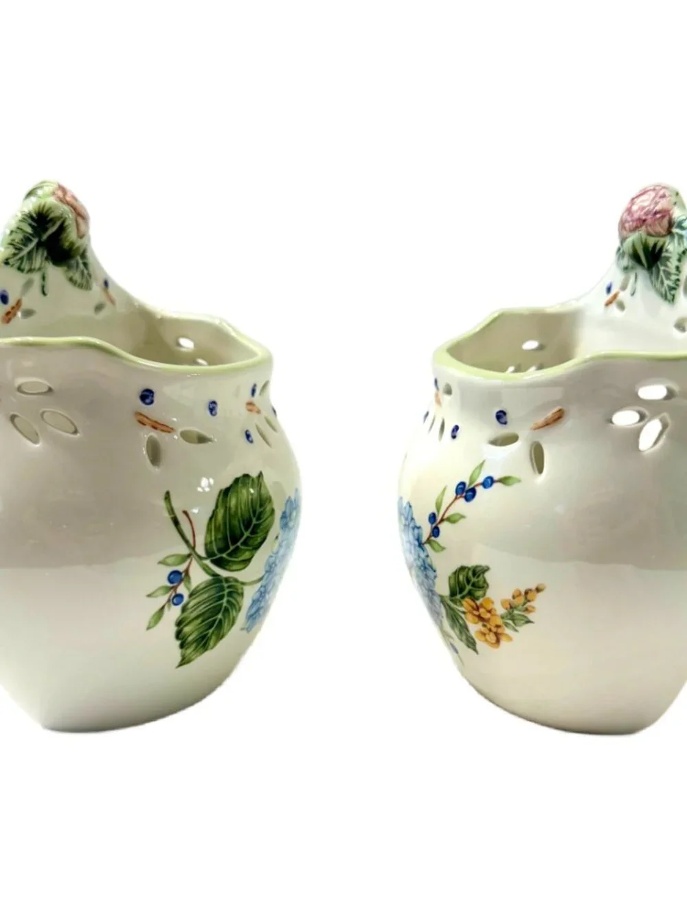 Princess House Vintage Garden Ceramic Wall Pocket Vase Hydrangea Floral Set of 2